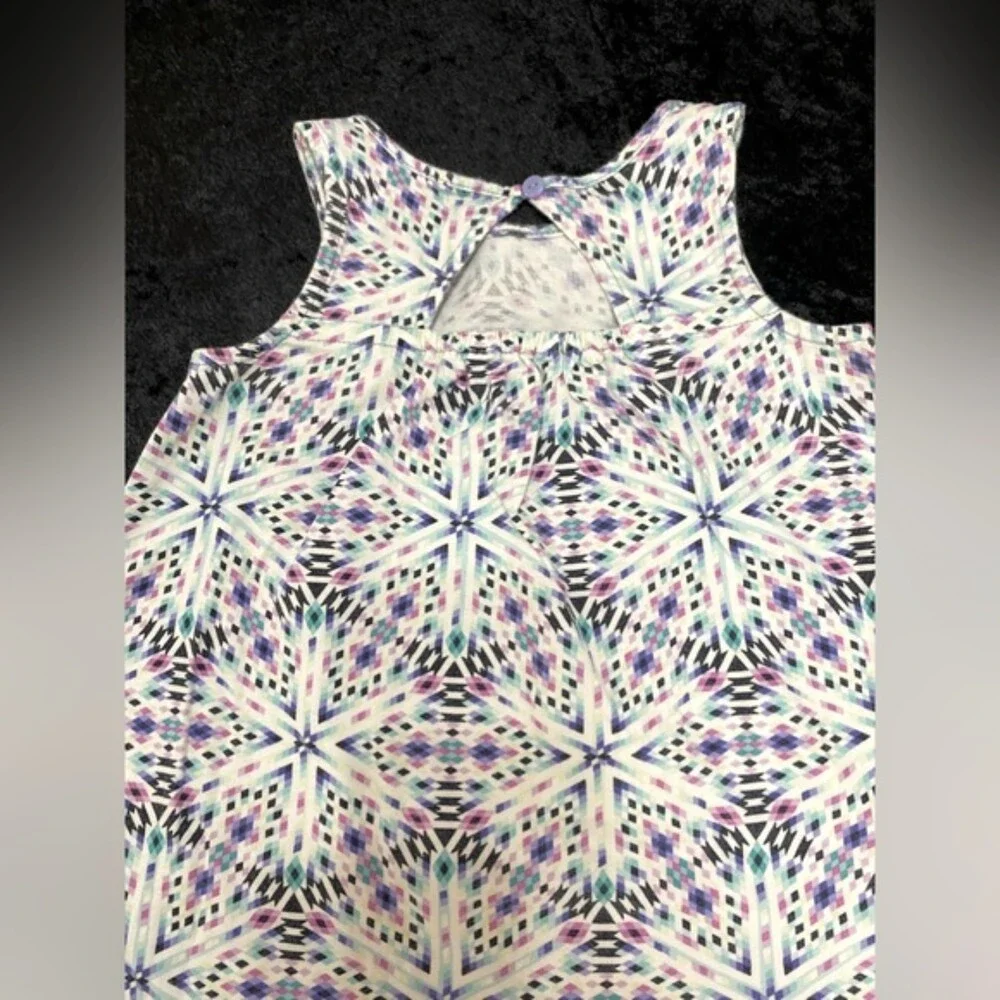 Gap Kids XS (4-5) White Sundress Diamond Geometric Pattern Purples Blues Aquas
